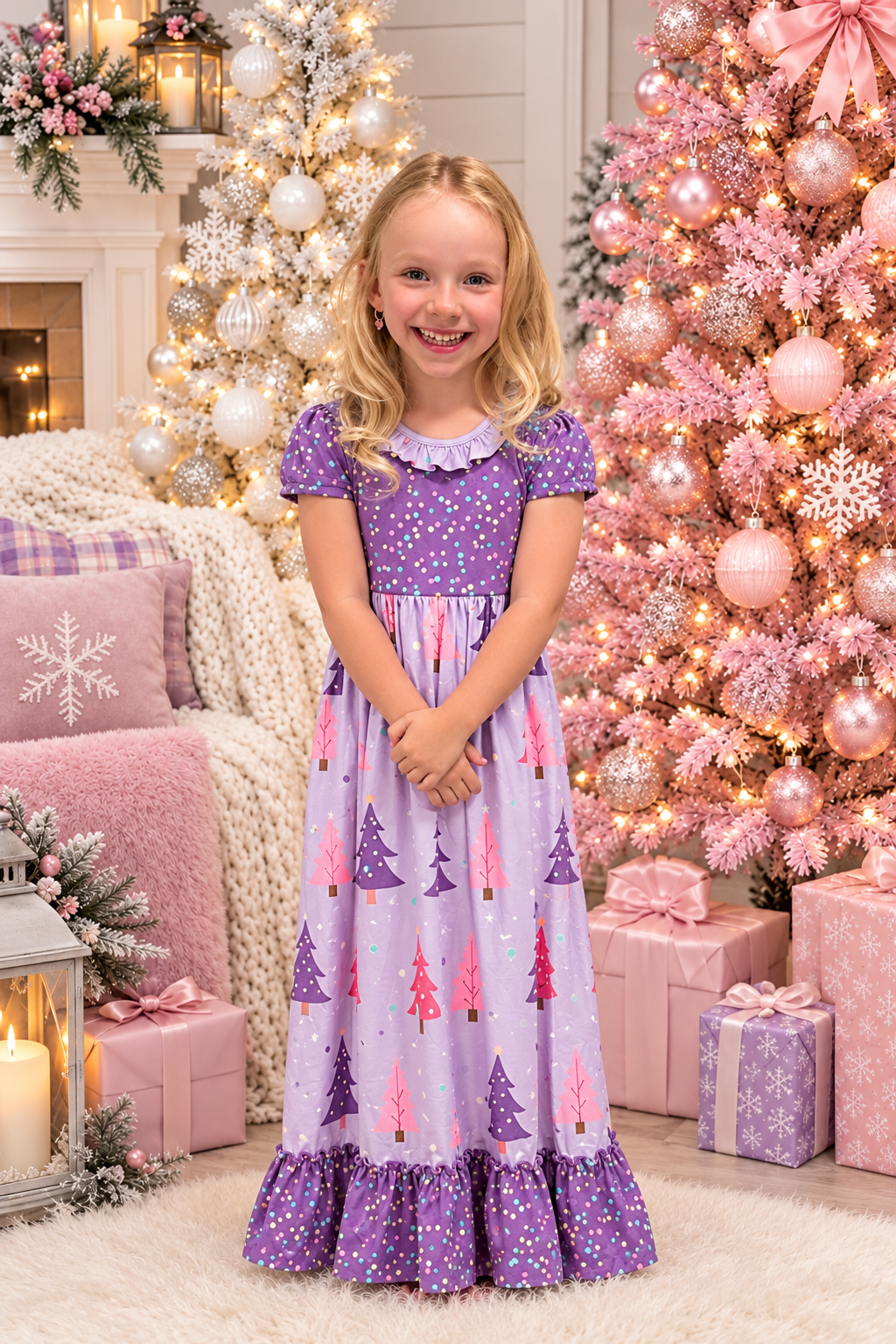 Nova's Girls' Purple Christmas Tree Lounge Gown