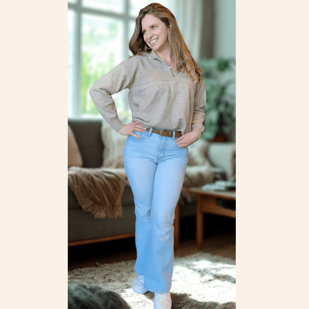 Nova's Sandstone Cozy Quarter-Zip Sweater – Women