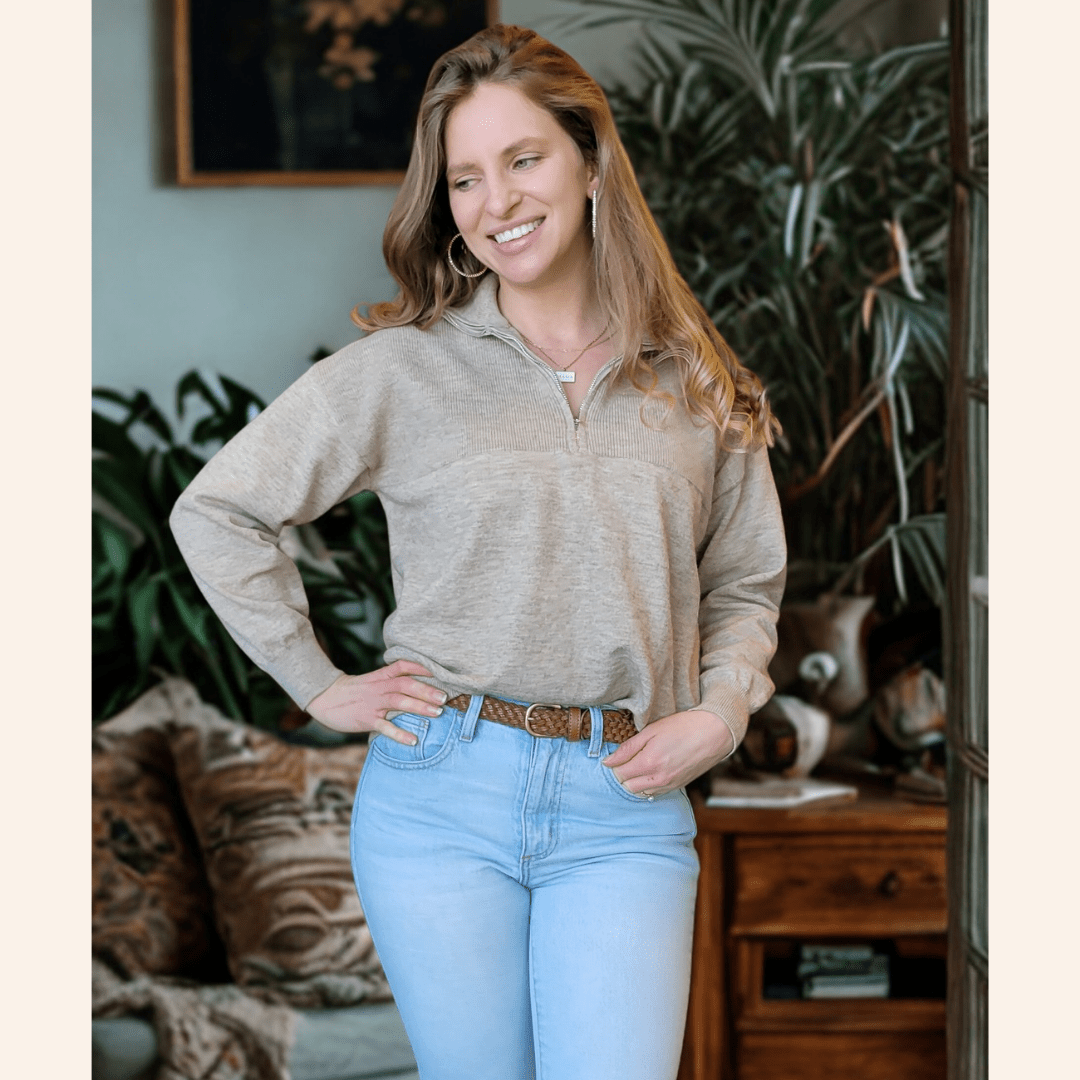 Nova's Sandstone Cozy Quarter-Zip Sweater – Women