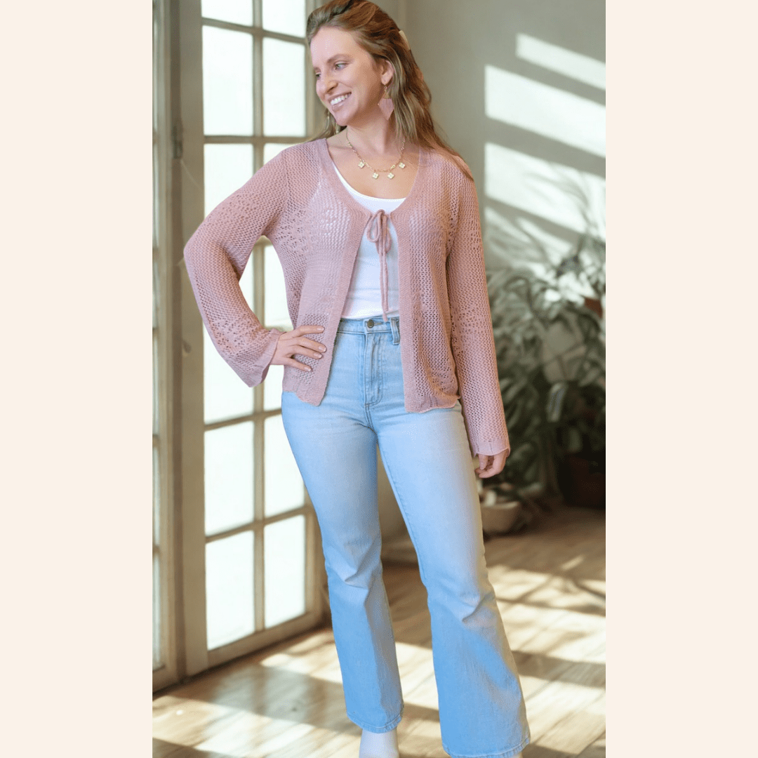 Nova's Blush Bloom Crochet Bell-Sleeve Cardigan – Women