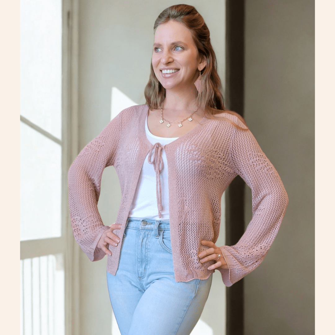 Nova's Blush Bloom Crochet Bell-Sleeve Cardigan – Women
