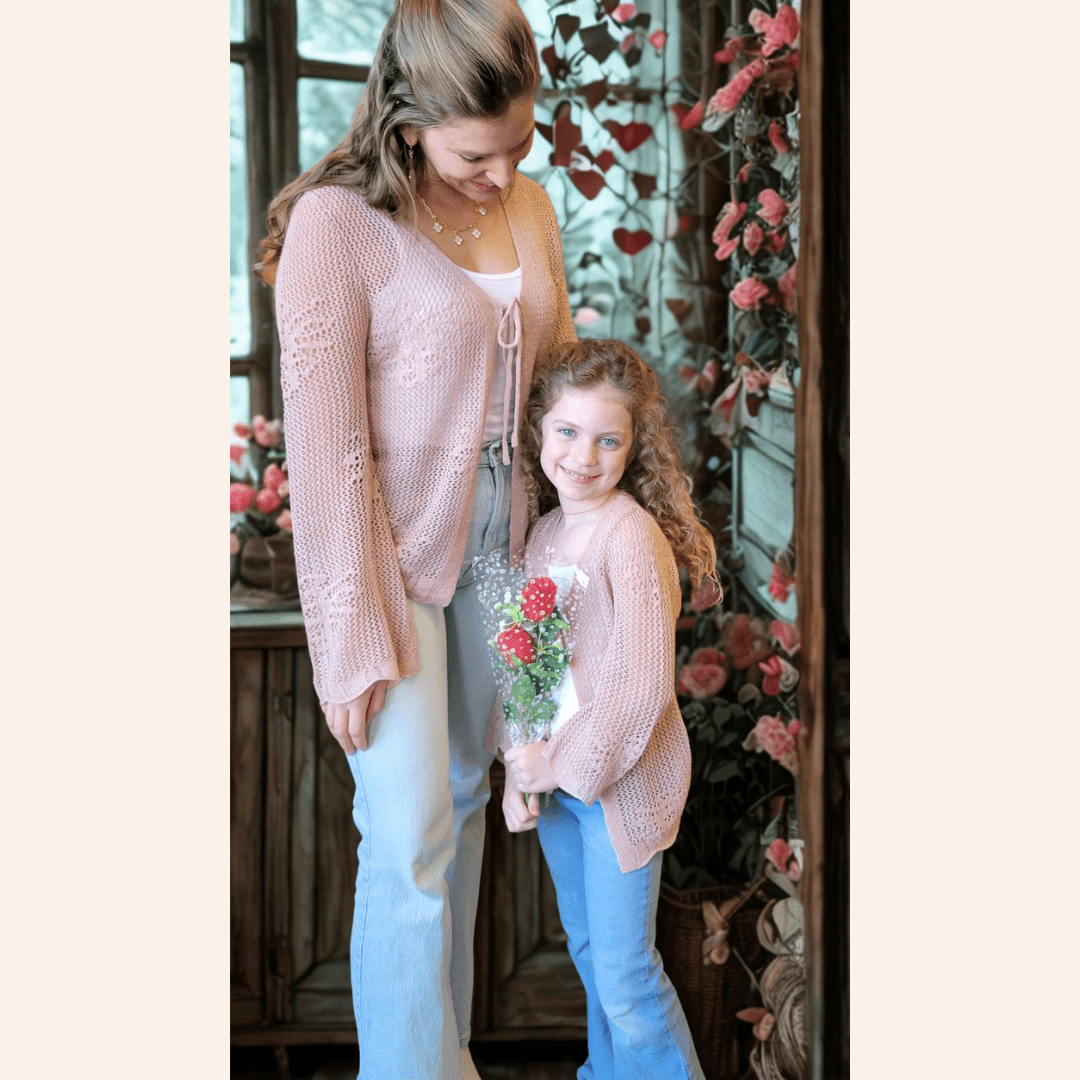 Nova's Blush Bloom Crochet Bell-Sleeve Cardigan – Women