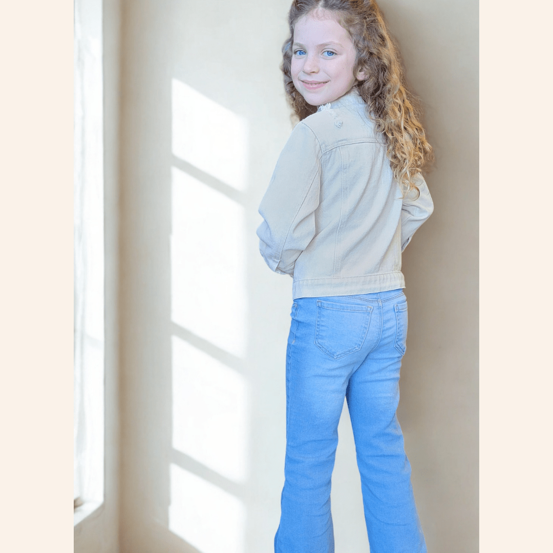Nova's Rustic Edge Khaki Distressed Denim Jacket – Child