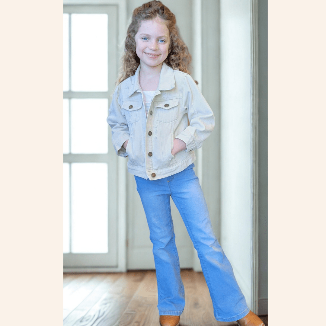 Nova's Rustic Edge Khaki Distressed Denim Jacket – Child