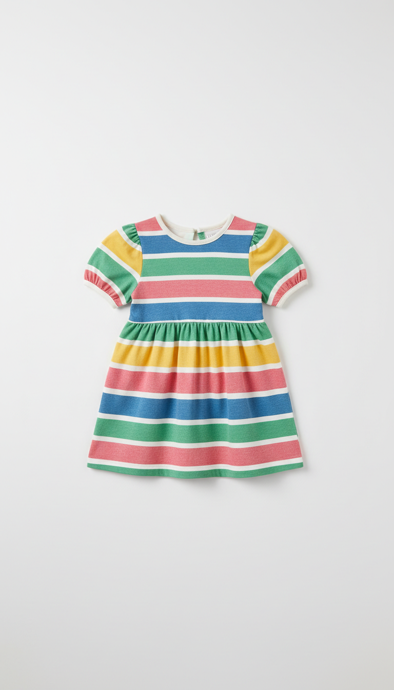 Rainbow Cotton Dress With Pockets