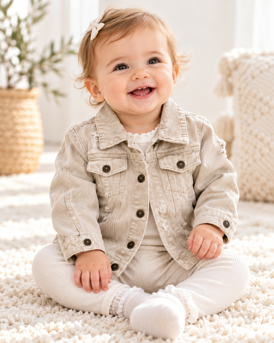 Nova's Rustic Edge Khaki Distressed Denim Jacket – Infant