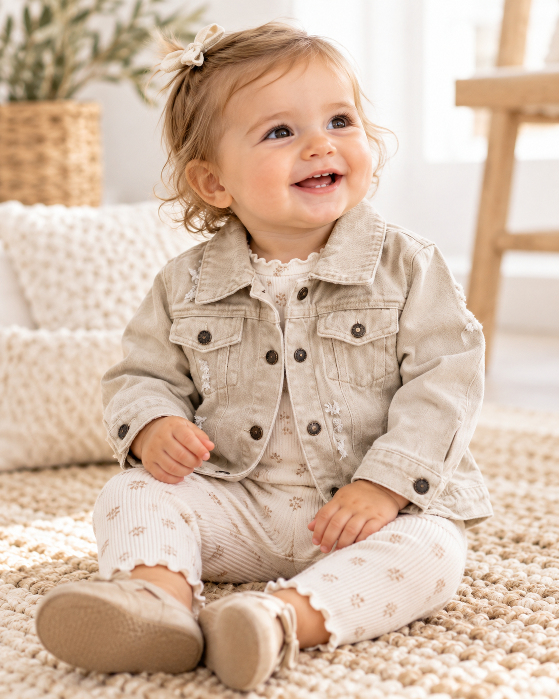 Nova's Rustic Edge Khaki Distressed Denim Jacket – Infant
