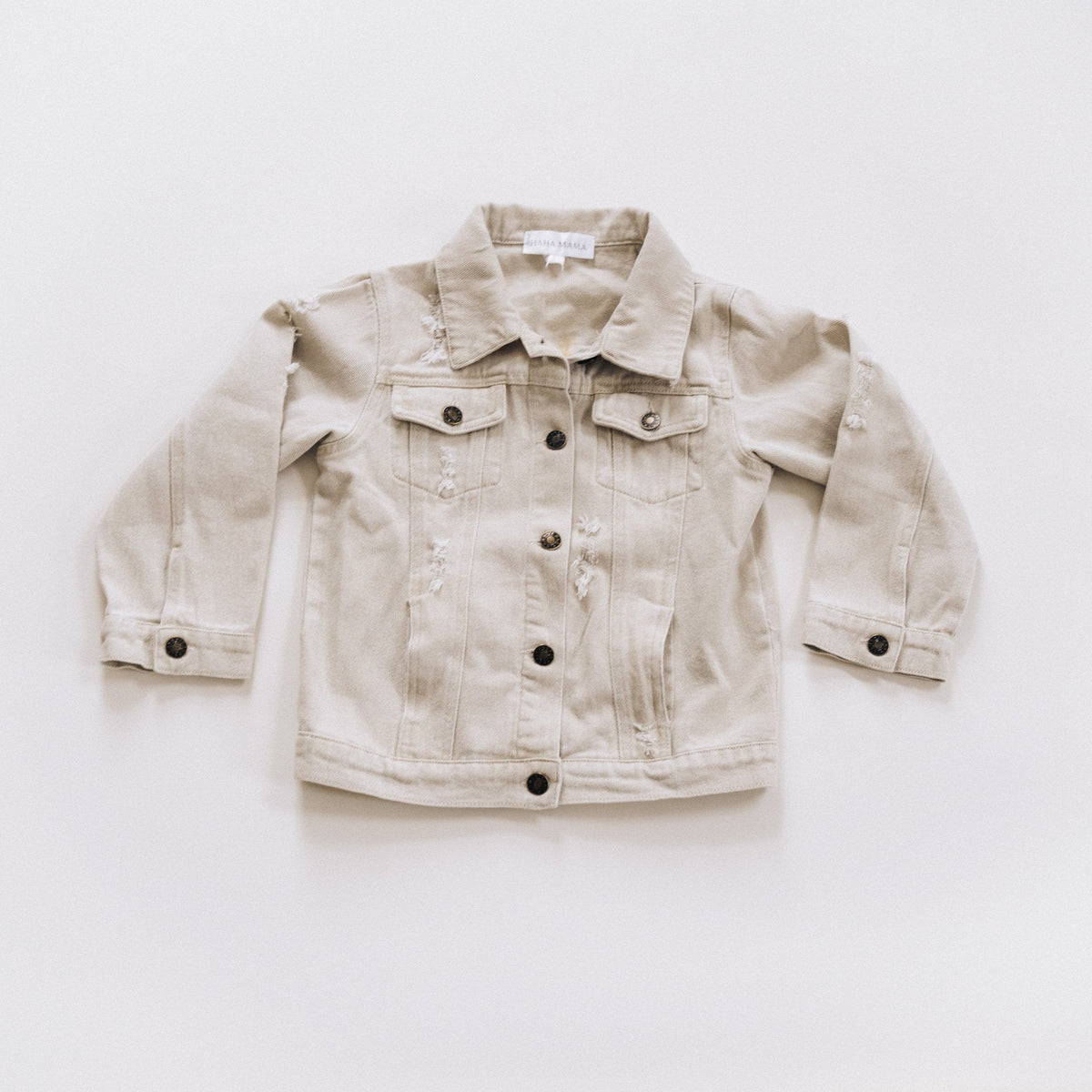 Nova's Rustic Edge Khaki Distressed Denim Jacket – Child