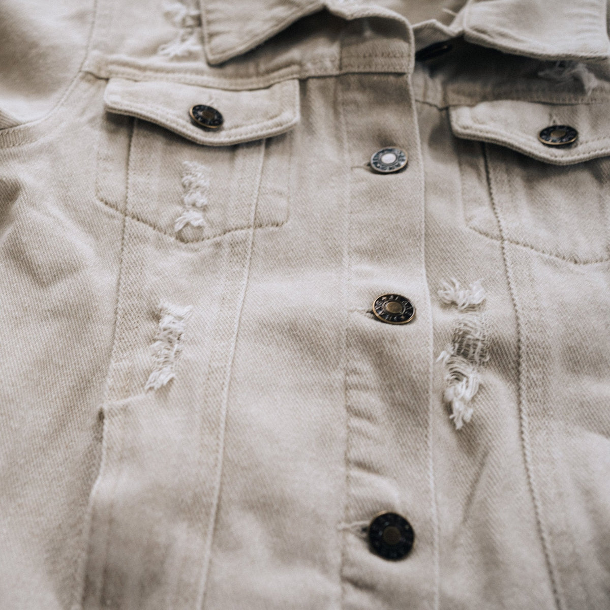 Nova's Rustic Edge Khaki Distressed Denim Jacket – Child