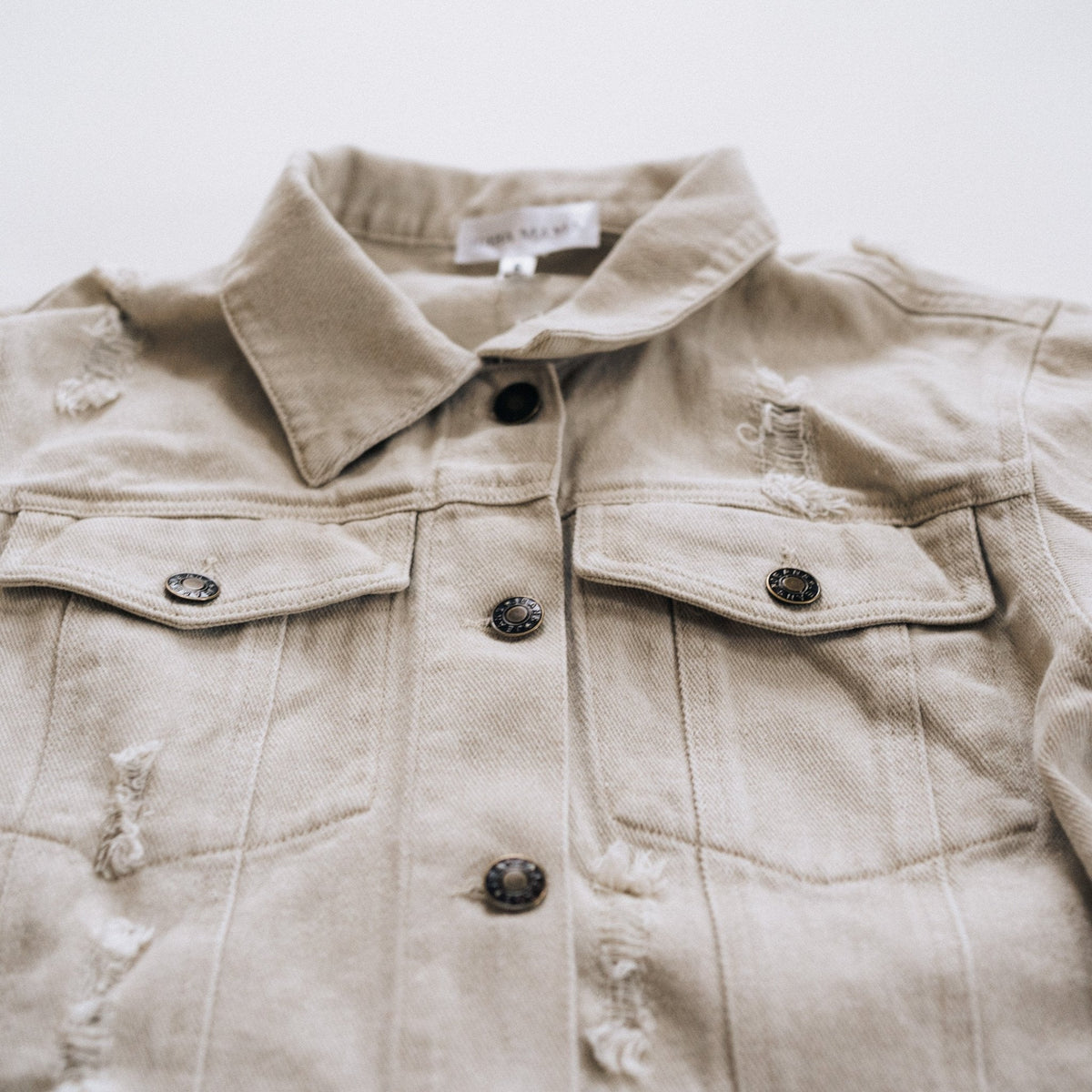 Nova's Rustic Edge Khaki Distressed Denim Jacket – Women