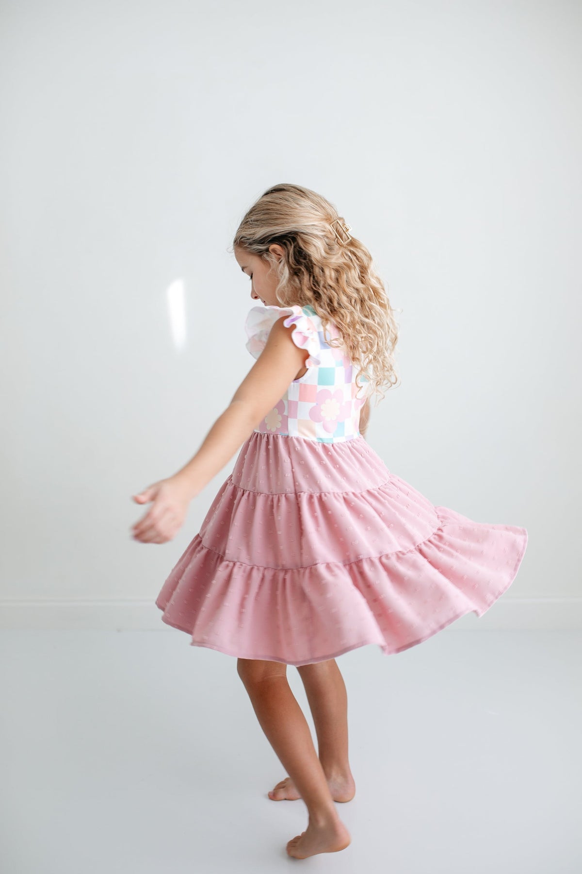 Ella Pink Check Swiss Dot Dress