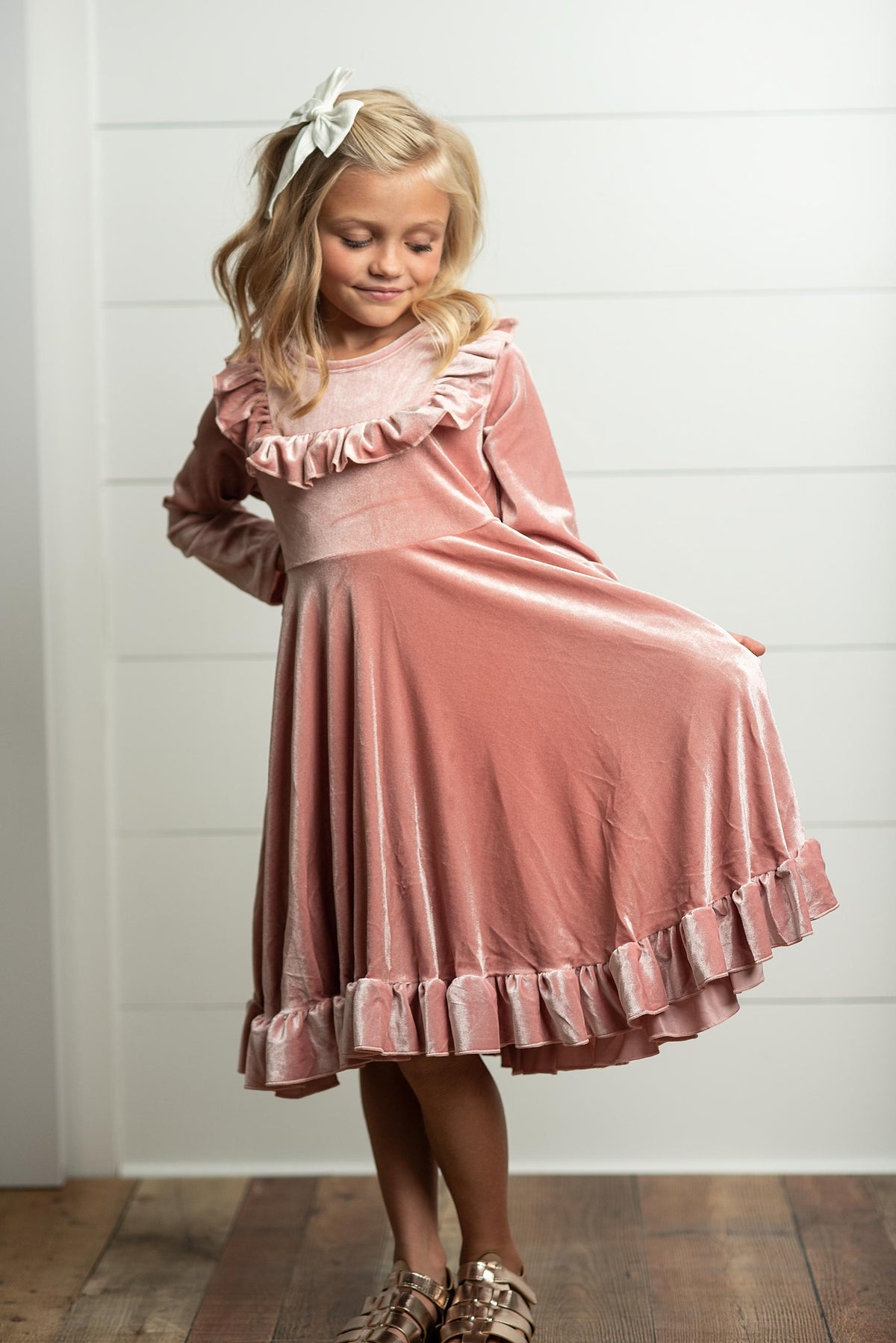 Nova’s Pink Velvet Party Dress – Girls