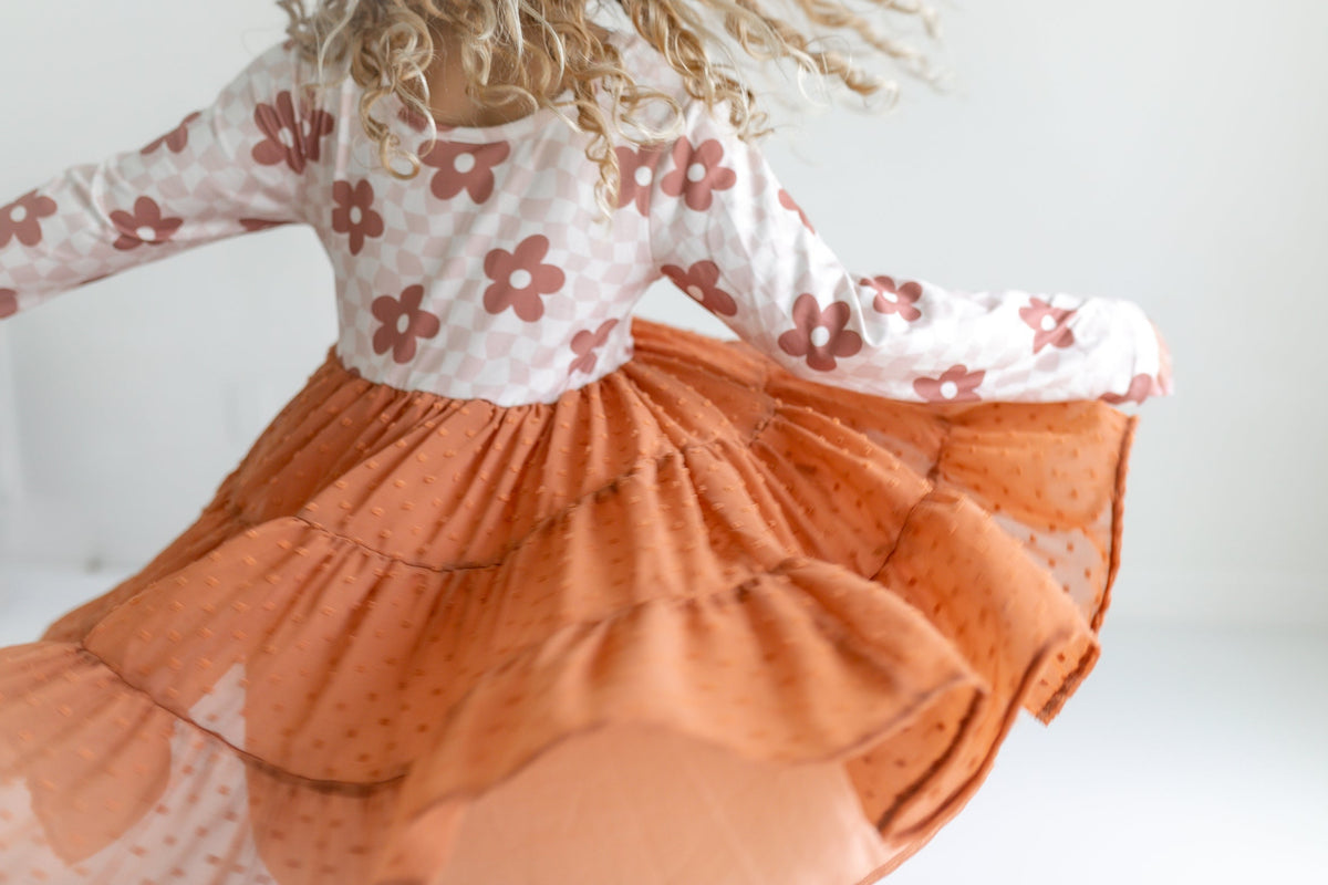 Taupe Swiss Dot Tulle Dress