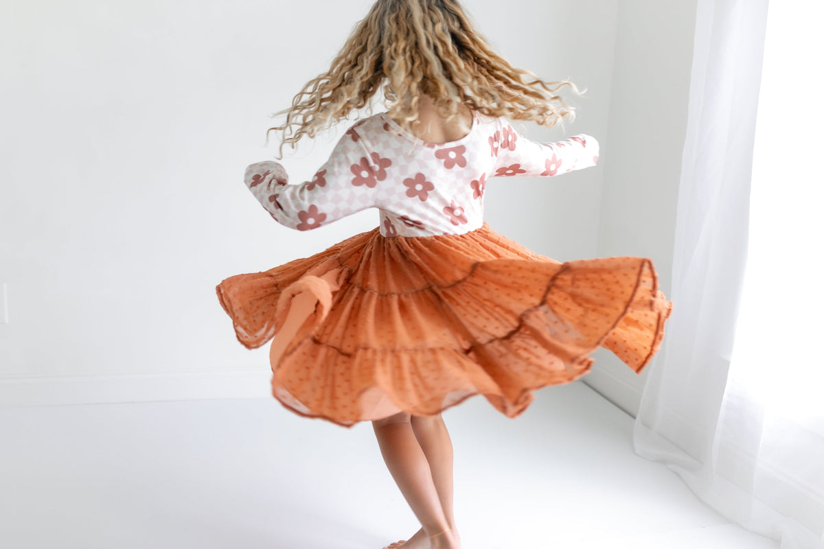 Taupe Swiss Dot Tulle Dress