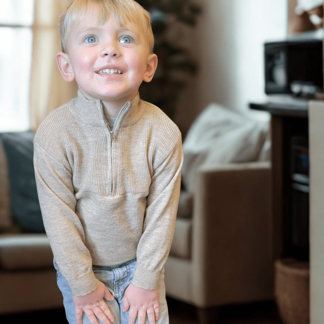 Nova's Sandstone Cozy Quarter-Zip Sweater – Child