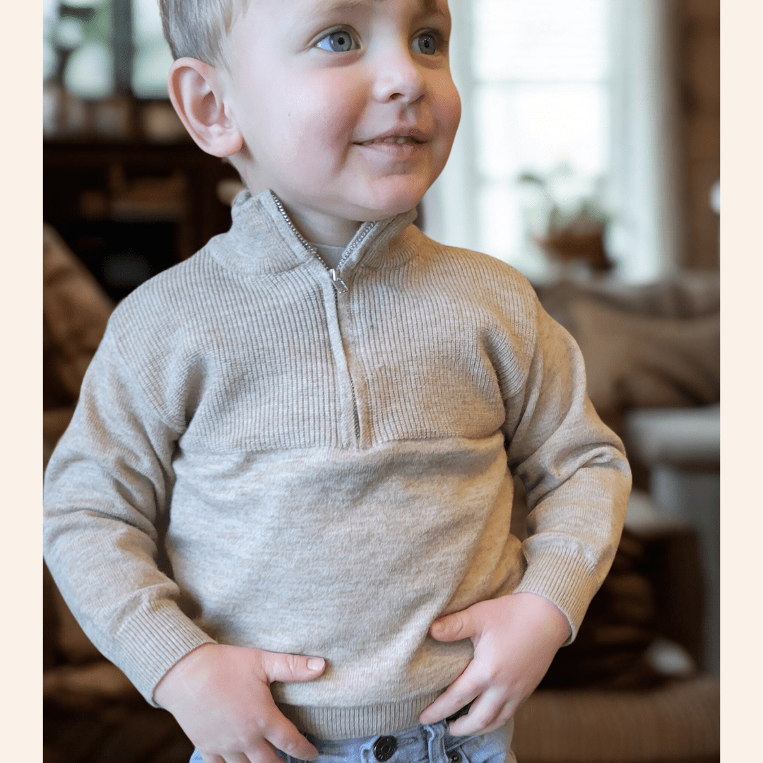 Nova's Sandstone Cozy Quarter-Zip Sweater – Child