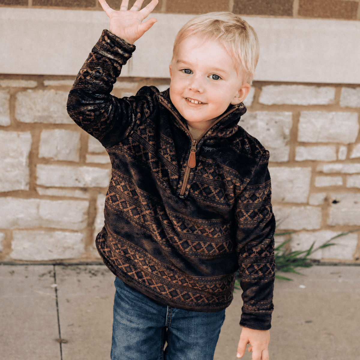 Aztec Printed Sherpa 1/4 Zip Pullover- Child