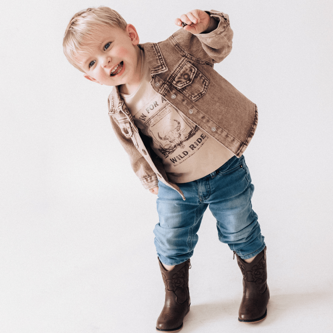 Nova’s Rustic Edge Brown Denim Jacket – Child