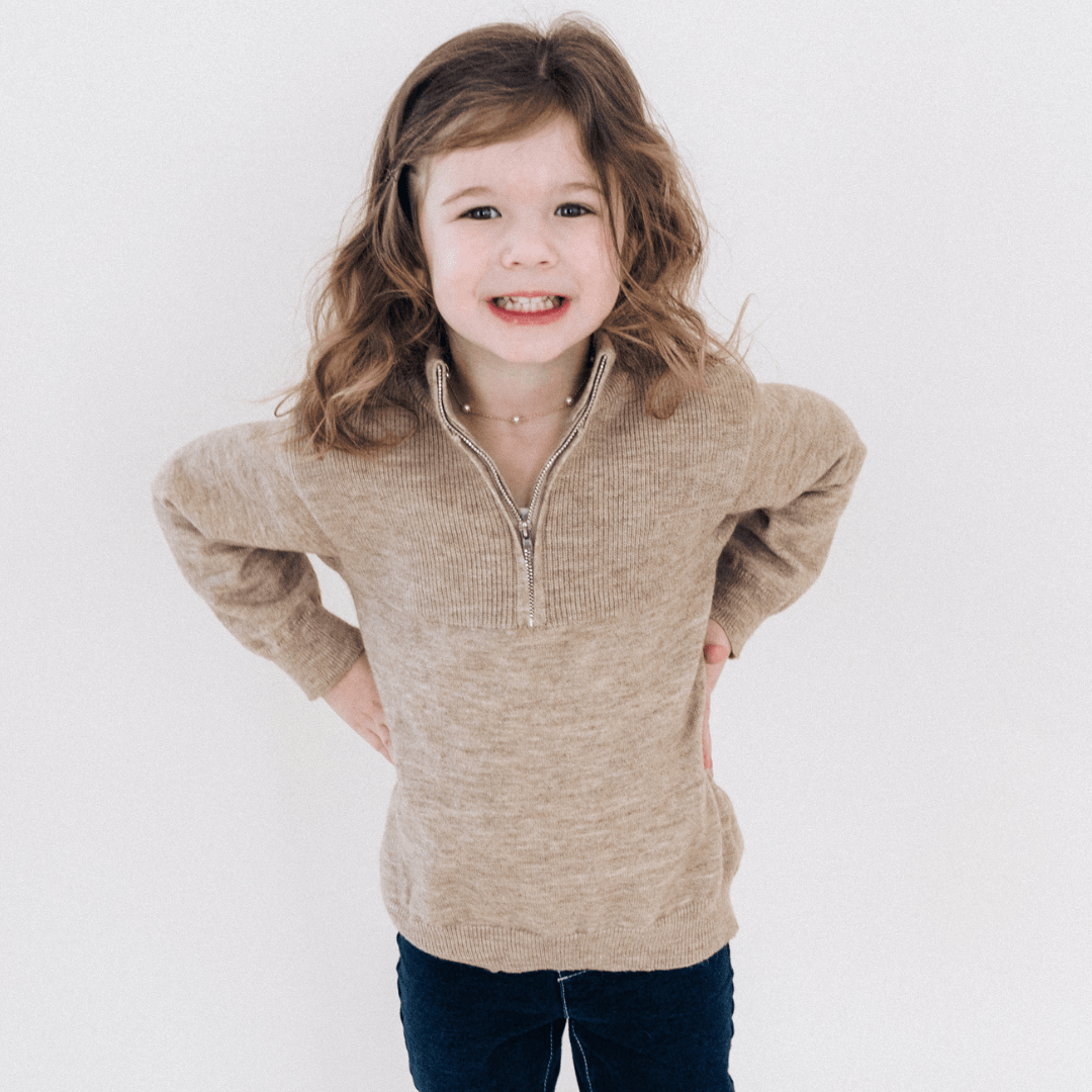Nova's Sandstone Cozy Quarter-Zip Sweater – Child