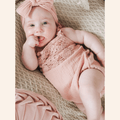 Nova's Blush Bloom Crochet Romper – Infant