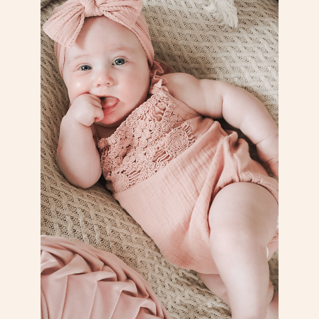 Nova's Blush Bloom Crochet Romper – Infant