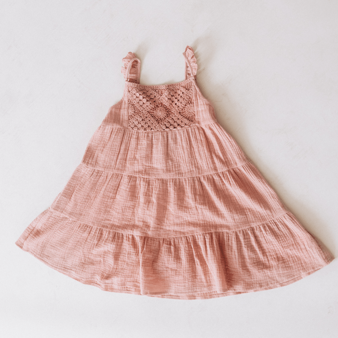 Nova's Blush Bloom Crochet Dress – Child ✨