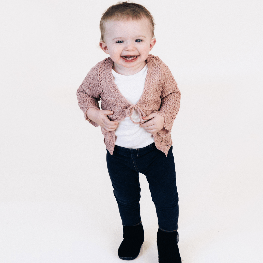 Nova's Blush Bloom Crochet Bell-Sleeve Cardigan – Infant