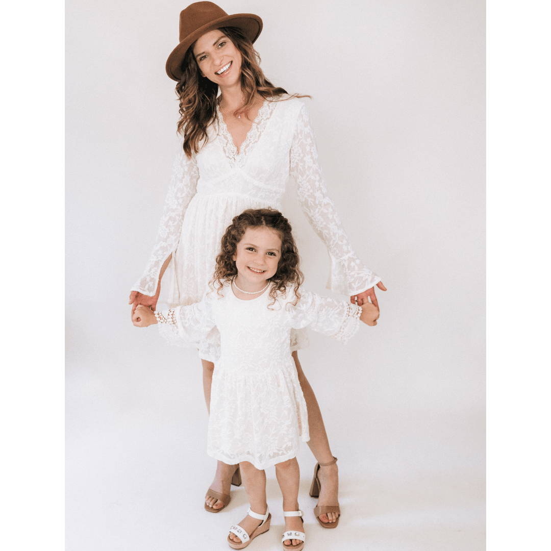 🤍 Nova's Ivory Garden Lace Mommy & Me Dress – Child ✨
