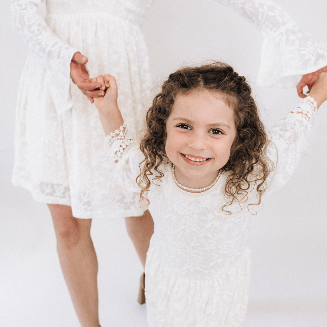 🤍 Nova's Ivory Garden Lace Mommy & Me Dress – Child ✨