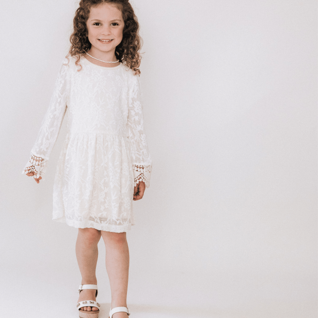 🤍 Nova's Ivory Garden Lace Mommy & Me Dress – Child ✨