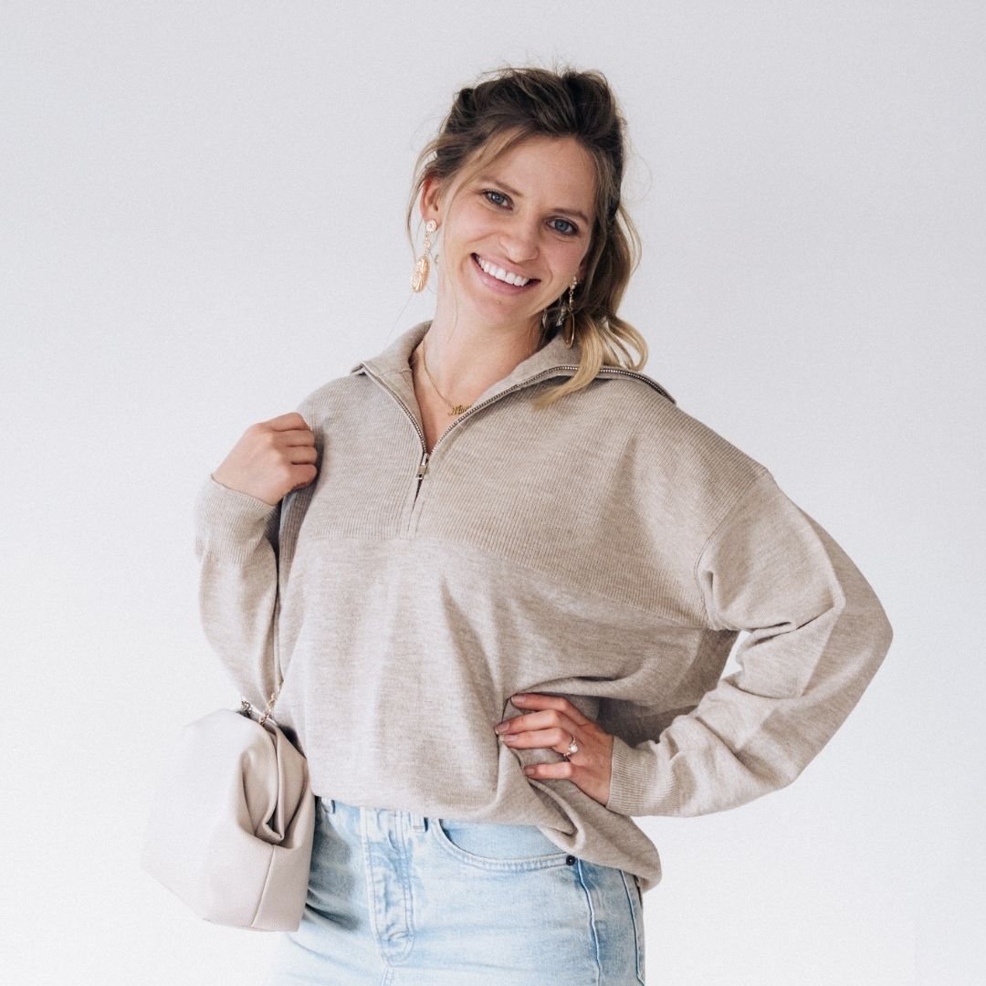 Nova's Sandstone Cozy Quarter-Zip Sweater – Women