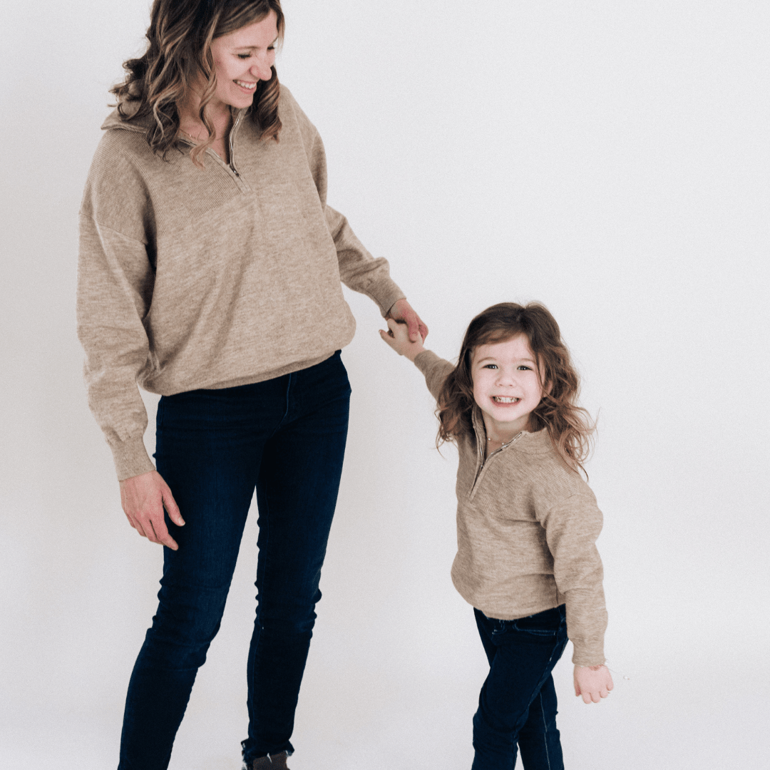 Nova's Sandstone Cozy Quarter-Zip Sweater – Child
