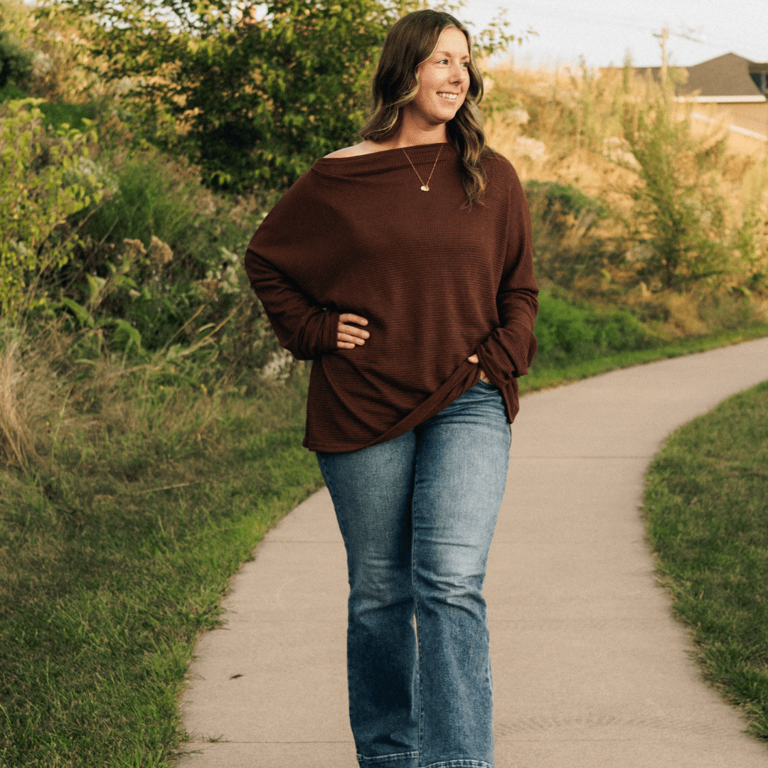 Nova's Cocoa Cozy Wide-Collar Knit Sweater – Women