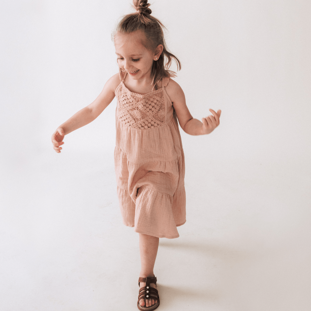 Nova's Blush Bloom Crochet Dress – Child ✨