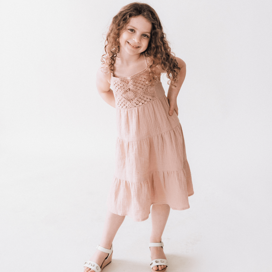 Nova's Blush Bloom Crochet Dress – Child ✨
