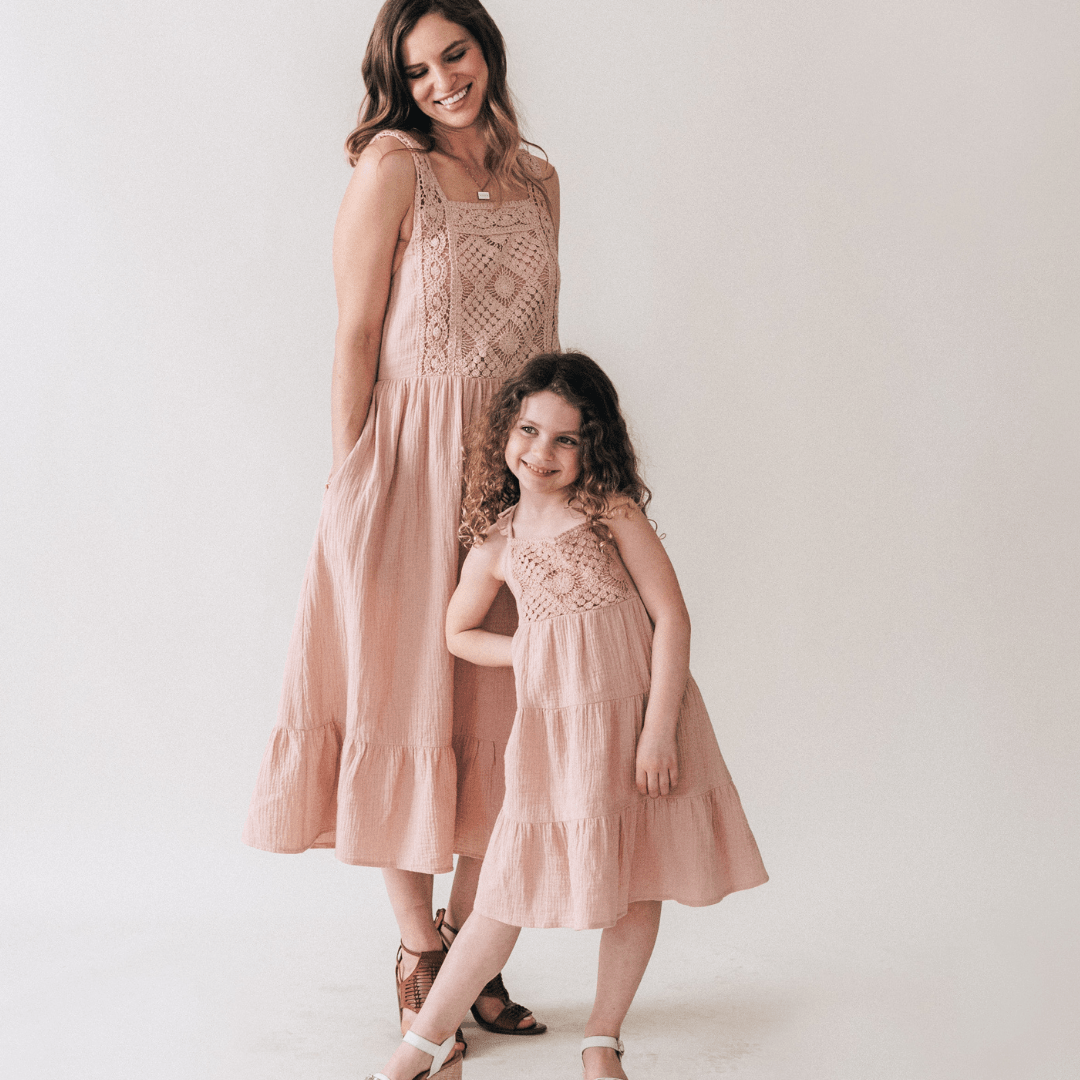 Nova's Blush Bloom Crochet Dress – Child ✨