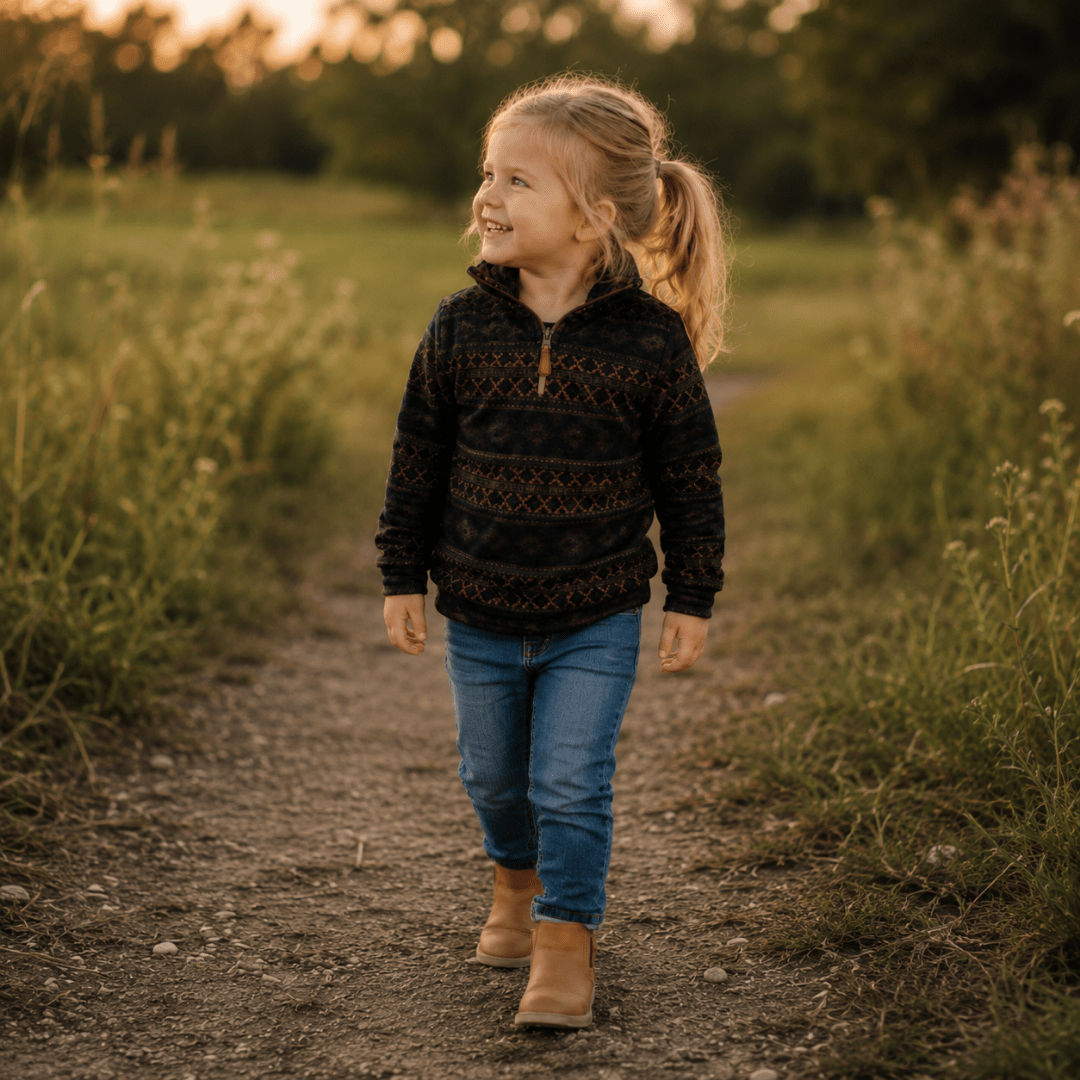 Aztec Printed Sherpa 1/4 Zip Pullover- Child