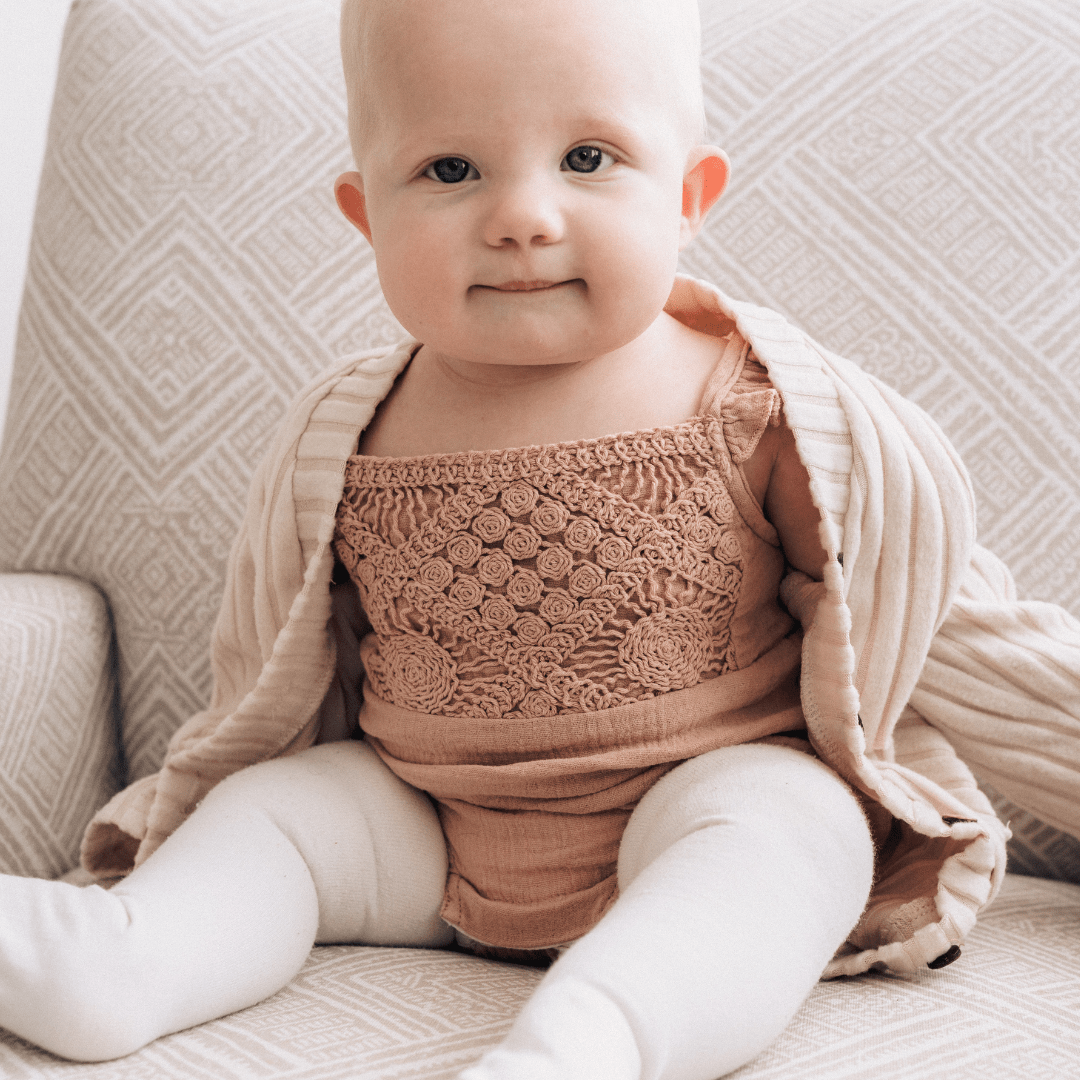 Nova's Blush Bloom Crochet Romper – Infant