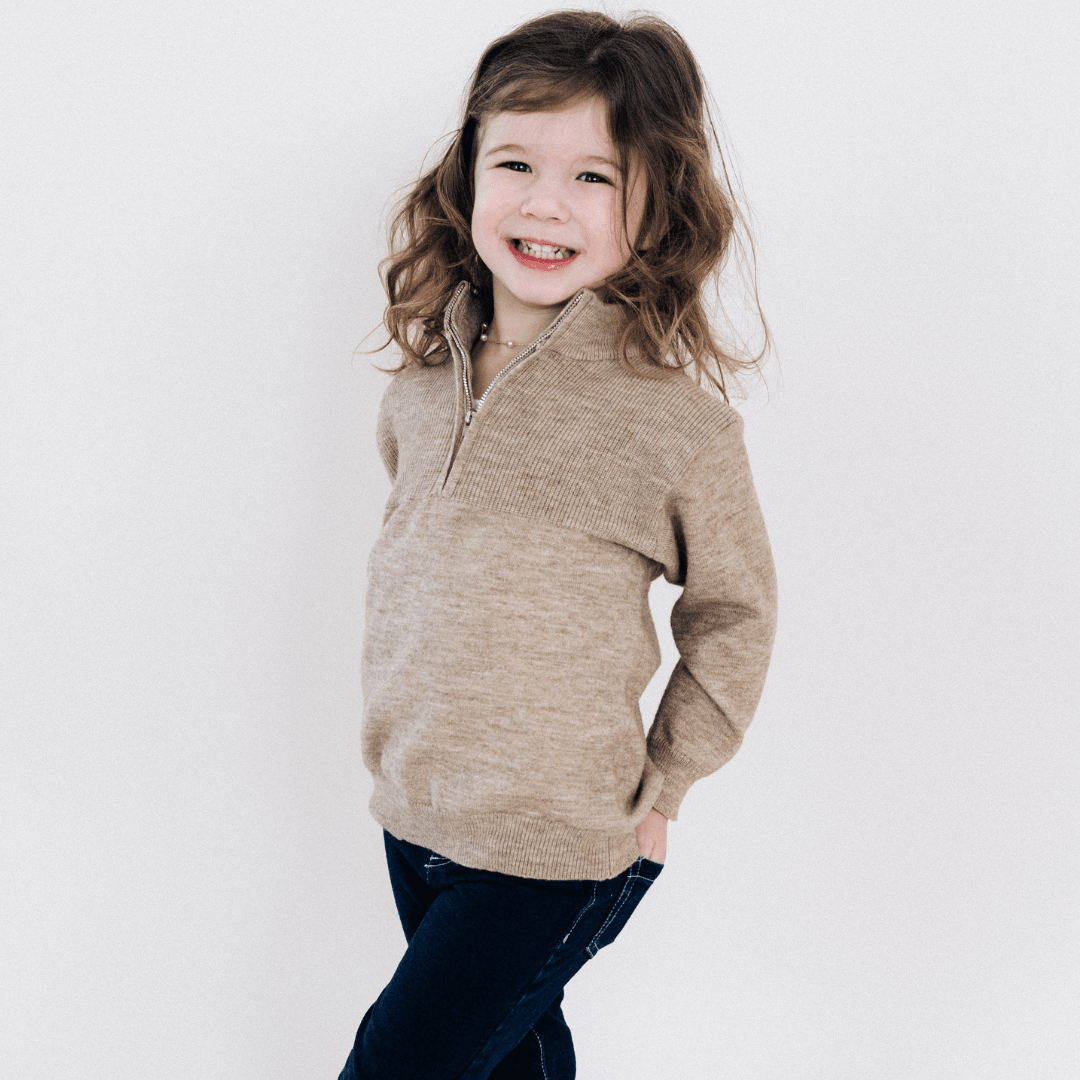 Nova's Sandstone Cozy Quarter-Zip Sweater – Child