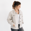 Nova's Rustic Edge Khaki Distressed Denim Jacket – Women